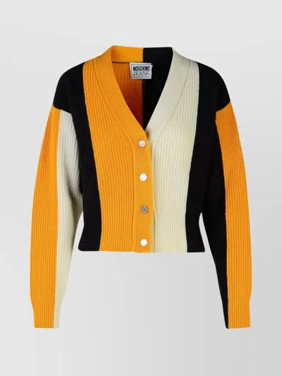 Moschino Striped Wool Blend Cardigan In Multi