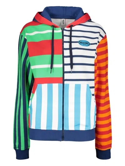 Moschino Striped Zip-up Hoodie In White