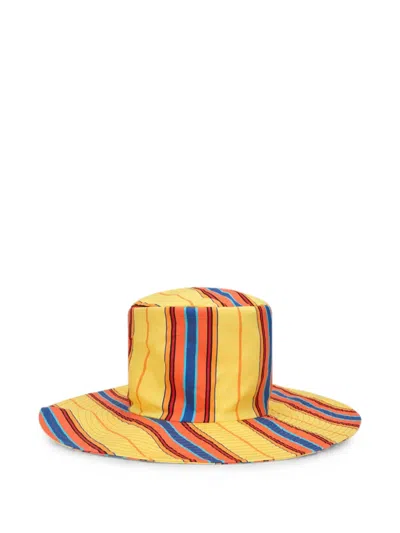 Moschino Stripe-print Wide-brim Hat In Yellow