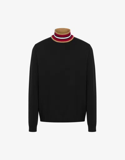 Moschino Striped-neck Virgin-wool Jumper In Black