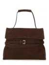 Moschino Structured Brown Suede Handbag In Brown