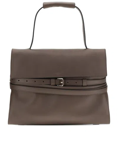 Moschino Structured Nappa Leather Handbag With Padded Handle In Brown
