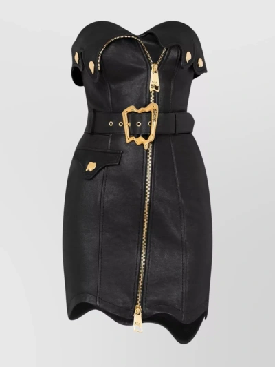 Moschino Structured Strapless Heartline Dress In Black