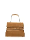 Moschino Structured Suede Handbag In Brown