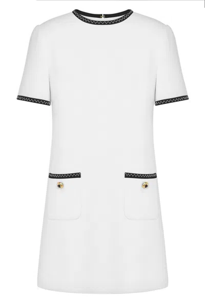 Moschino Trimmed Pocketed Round Neck Short Sleeve Dress In White