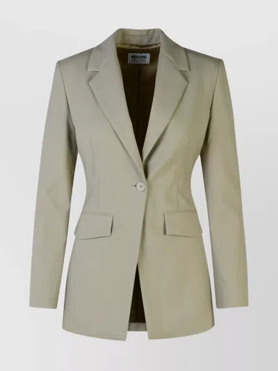 Moschino Structured Wool Blend Blazer With Notch Lapels In Green