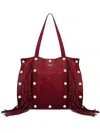 Moschino Stud-embellished Fringed Suede Shoulder Bag In Red