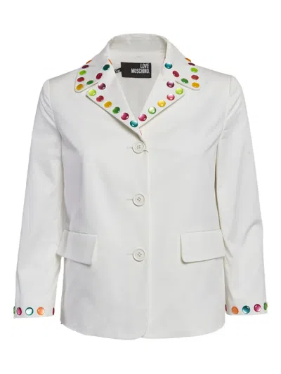 Pre-owned Moschino Studded Buttoned Blazer In White