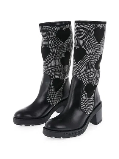 Moschino Studded Heart-pattern Boots In Multi