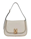 MOSCHINO MOSCHINO STUDDED LEATHER SHOULDER BAG WOMAN SHOULDER BAG GREY SIZE - LEATHER