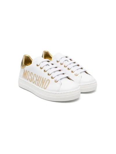 Moschino Kids' Studded-logo Sneakers In White