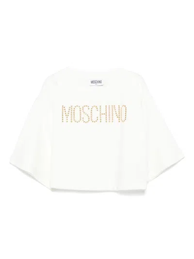 Moschino Kids' Studded-logo T-shirt In White
