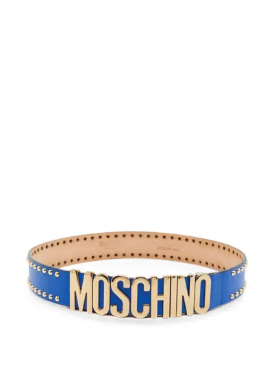 Pre-owned Moschino Studded Logo Waist Belt In Blue