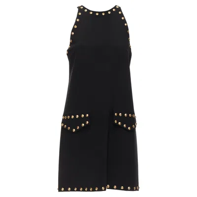 Moschino Studded Pocket Flaps Sleeveless Dress In Black