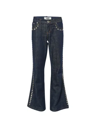 Pre-owned Moschino Studded Wide-leg Jeans In Blue