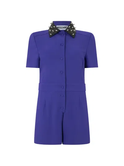 Moschino Stud-embellished Collar Playsuit In Blue