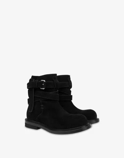 Moschino Suede Ankle Boots In Black