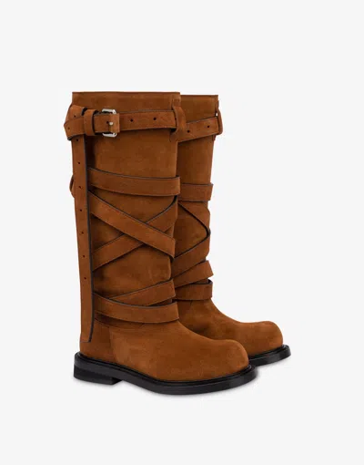 Moschino Suede Boots In Orange