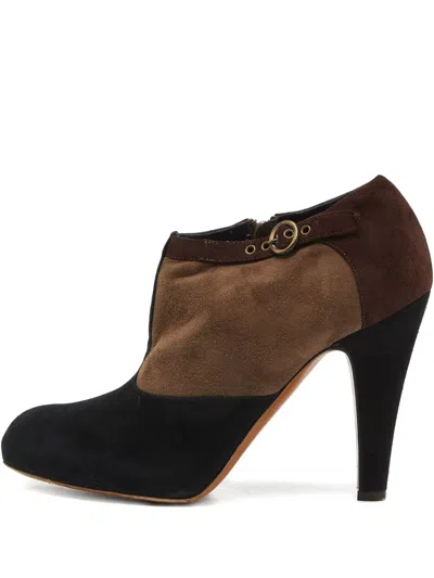 Pre-owned Moschino Suede Buckle Booties In Black