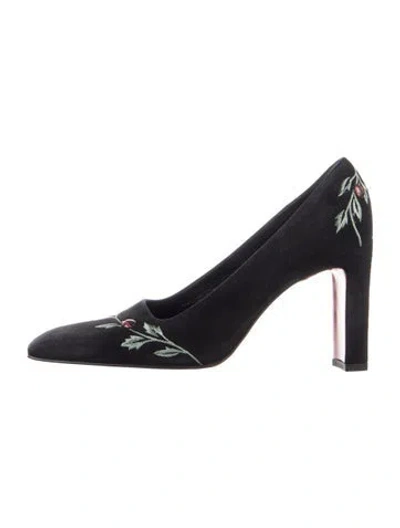 Pre-owned Moschino Suede Embroidered Accent Pumps In Black