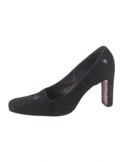 Pre-owned Moschino Suede Embroidered Accent Pumps In Black