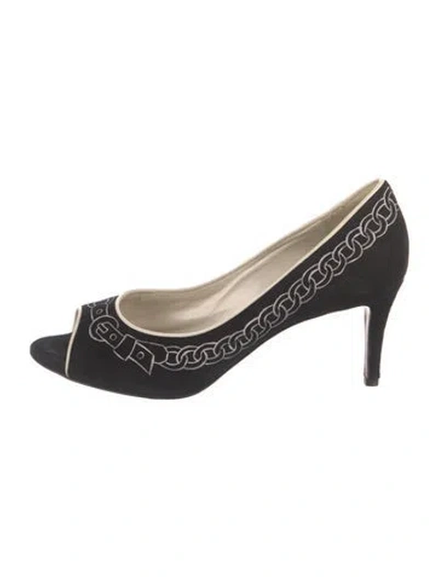 Pre-owned Moschino Suede Graphic Print Sandals In Black/neutrals