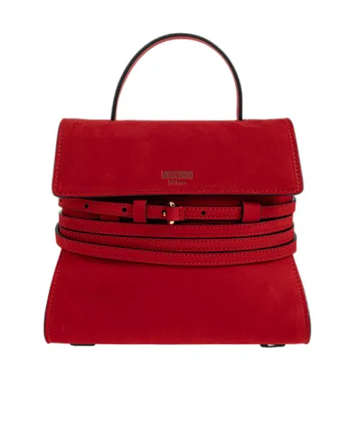 Moschino Tie Me Suede Tote Bag In Red