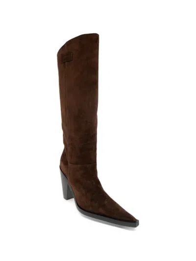 Moschino Suede Heeled Knee-high Boots In Brown