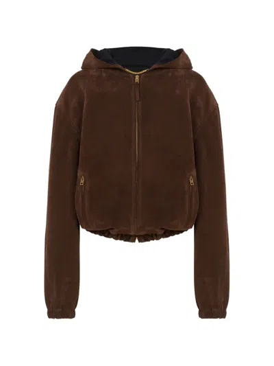 Moschino Suede Hooded Jacket In Animal Print
