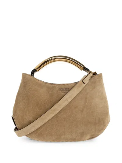 Moschino Suede Logo-embossed Tote Bag In Brown