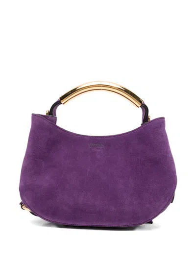Moschino Suede Logo-embossed Tote Bag In Purple