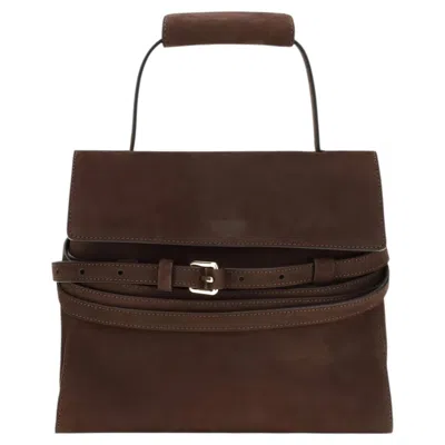 Pre-owned Moschino Suede Nabuk Leather With Decorative Belt Shoulder Bag � Brown