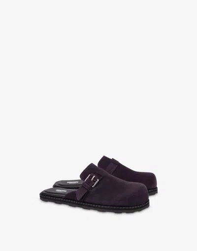 Moschino Suede Sabot With Strap In Purple