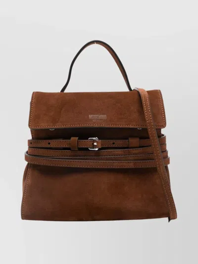 Moschino Suede Shoulder Bag Adjustable Strap In Brown