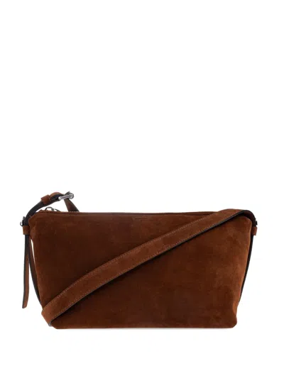 Moschino Suede Shoulder Bag In Brown
