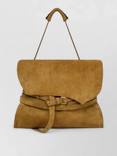 Moschino Suede Shoulder Bag Fold Over Flap Strap