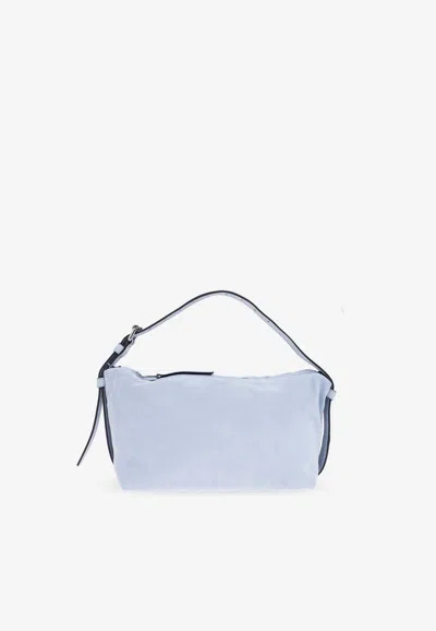 Moschino Suede Shoulder Bag In Light Blue
