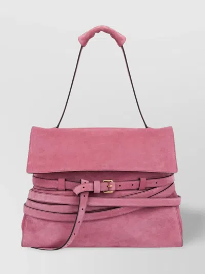 Moschino Suede Shoulder Bag With Belt And Buckle Detail In Multicolor