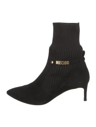 Pre-owned Moschino Suede Sock Boots In Black