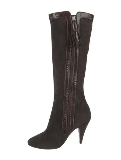 Pre-owned Moschino Suede Tassel Accents Boots In Brown