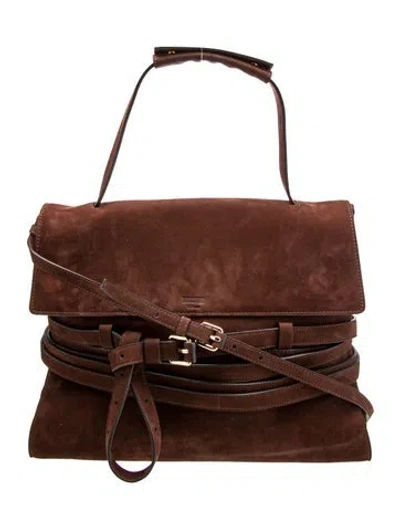 Pre-owned Moschino Suede Top Handle Bag In Brown