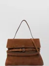 Moschino Suede Top Handle Shoulder Bag Buckle In Brown