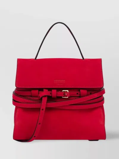 Moschino Suede Top Handle Shoulder Bag In Red