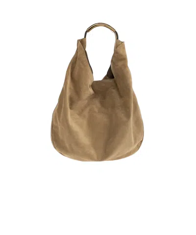 Moschino Handle Me Suede Shoulder Bag In Brown