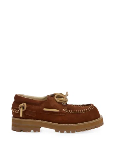 Moschino Suede Whipstitch-trim Loafers In Brown