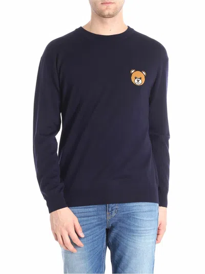 Moschino Blue Crewneck Teddy Bear Pullover In Azul
