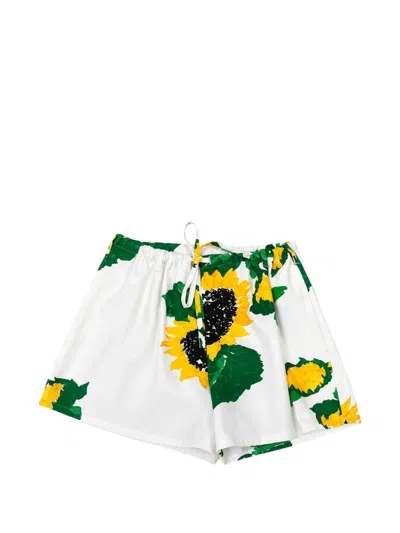 Moschino Sunflower-print Drawstring Shorts In White