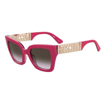 Moschino Sunglasses Cat Eye Full Rim, Fuchsia/gold Frame And Brown Violet Doubleshade Gradient Lens Mos161/s0 In Red