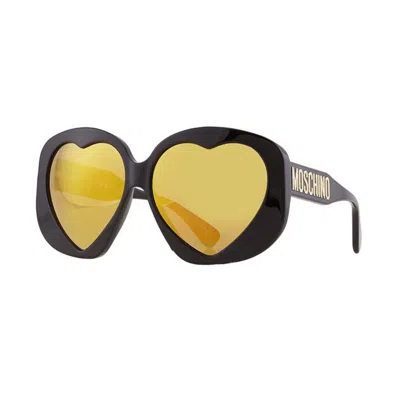 Moschino Sunglasses Geometric Full Rim, Black Frame And Yellow Lens Mos152/s0807cu