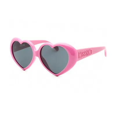 Moschino Sunglasses Geometric Full Rim, Shiny Black Frame And Grey Lens Mos128/s0807ir In Pink